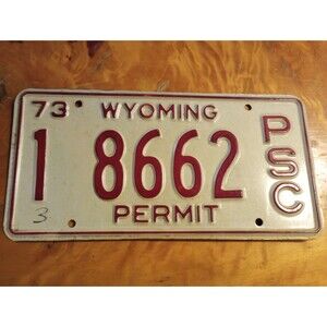 1973 Wyoming Permit License Plate Vintage Man Cave Decor Excellent Condition